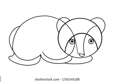 Curved Line Graphic Image Of Animated Raccoon Dog As Worksheet For Preschool Tutorial In Visual Colouring Art And Development Of Fine Motor Skills  Illustration Based On Intersected Arcs