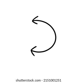 Curved Line With Two Side Arrow.Half Circle Line. Hand Drawing Of Thickness, Depth, Point. Black Double Headed Arrow Icon.Contour Image On White. Line Circular Design For Any Purposes. For Conclusion.