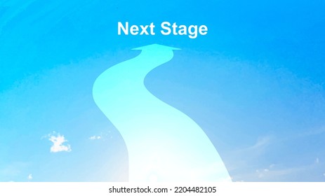 Curved Road Arrow And Next Stage Letters In The Blue Sky