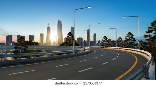Curvy highway overpass in the city. 3d rendering