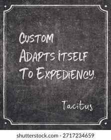 Custom adapts itself to expediency - ancient Roman historian Tacitus quote written on framed chalkboard 