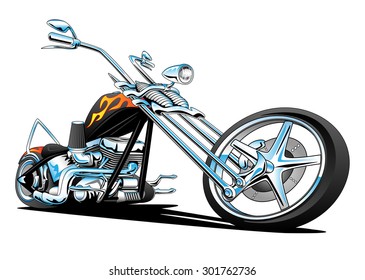 Custom Motorcycle Chopper Cartoon Illustration