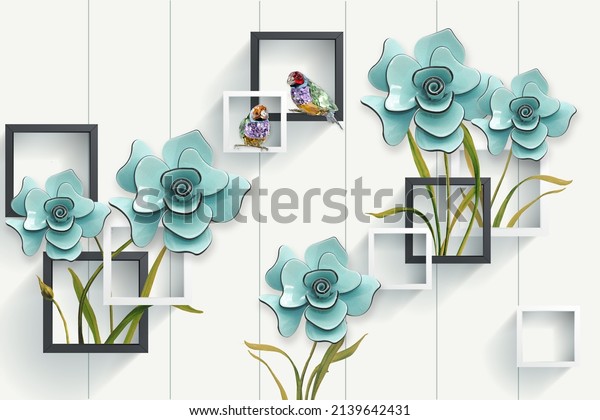 Custom wallpaper living room bedroom mural simple 3D green jewelry flower bird, 3d illustration