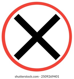 A custom-designed traffic sign indicating No Road sign features a bold black X pointing to the No Road , crossed out with a red circle and diagonal line, against a white background. Ideal  - Powered by Shutterstock