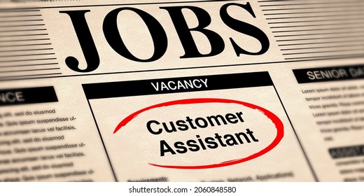 Customer Assistant Job Banner In A Newspaper. Modern Abstract Job Posting Concept Backdrop