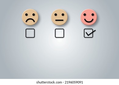 Customer evaluation or positive feedback concept rating. Check mark to select happy face circle on gray background. copy space for text. illustration of 3D paper cut design style. - Powered by Shutterstock