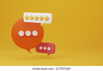 Customer Feedback Communication Speech Bubble On Orange Background. Feedback Rating Customer Satisfaction. 3d Render Illustration.