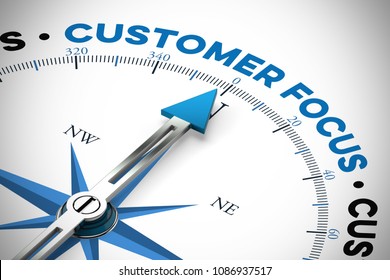 Customer focus as directon on a compass for a satisfaction concept (3D Rendering)