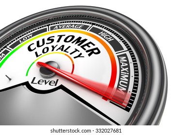 Customer Loyalty Level Conceptual Meter To Maximum, Isolated On White Background