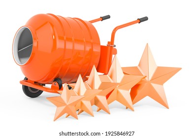 Customer Rating Of Cement Mixer. 3D Rendering Isolated On White Background