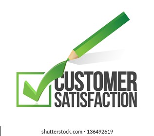customer satisfaction checkmark and pencil illustration design over a white background