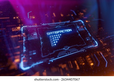 Customer satisfaction rating interface on a digital lcd display with reflection. Concept of feedback survey, customer service evaluation, business reputation rankings and satisfaction. 3D Illustration - Powered by Shutterstock - Get 15% off with code: PIKWIZARD15