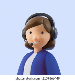 Customer Service Character Illustration. Young Woman Operator, Providing Technical Support And Services On The Phone Online. 3D Rendering