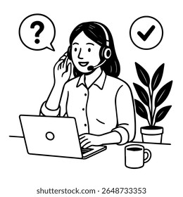 Customer service representative with headset assisting clients online. Illustration for call center, technical support, and customer care concepts.