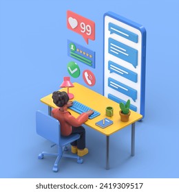 Customer support concept. 3D illustration of african american woman Coco Can use for web banner, infographics, hero images. Flat isometric 3D illustration isolated on blue background.
 - Powered by Shutterstock