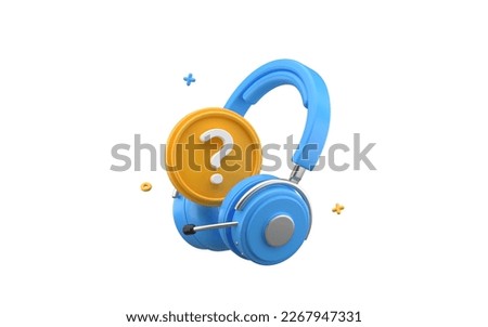 Customer support headphones with question mark. Hotline service headset isolated on white background. 3d rendering