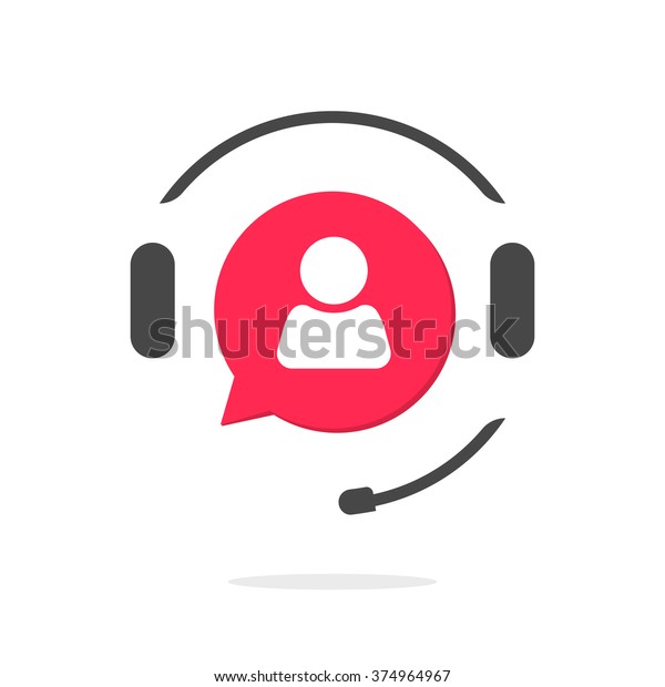 Customer support helpdesk logo symbol, assistant operator phoning badge, hotline communication emblem, abstract headphones, bubble speech, agent user talking, flat icon design sign isolated image