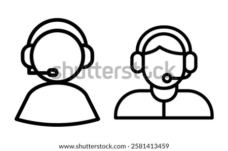 Customer Support Icon Line Drawing of Agents with Headsets