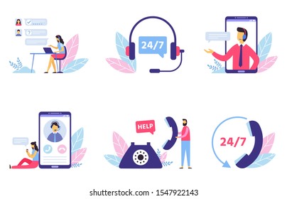 Customer support. Personal assistant service, person advisor and helpful advice services. Social media network services, online supporter agents. Isolated flat  illustration icons set - Powered by Shutterstock