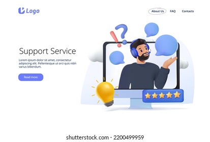 Customer support service website. Characters talking with helpdesk or call center operator and leaving positive feedback. User experience concept illustration. Call center landing page UI - Powered by Shutterstock