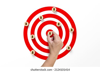 Customer Target Audience Marketing Strategy. Social Media User Marketing. People Icon Target Group And Aiming. 3d Rendering