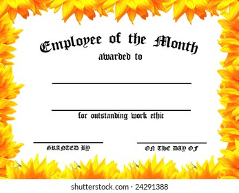 Customizable Employee on the Month certificate with sunflower frame - Powered by Shutterstock