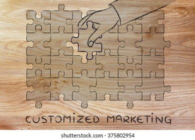 Customized Marketing: Metaphor Of Hand Completing A Puzzle