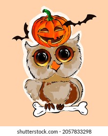Cut baby owl. Animals for kindergarten. Halloween. poster, invitation, greeting card on holiday.