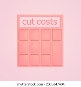 Cut costs3d rendering pink quartz rose color scheme minimal calculator icon with the word cut costs, Money management during economy crisis concept.