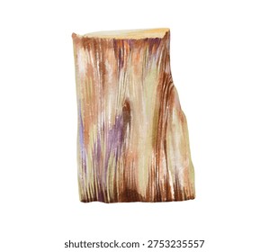 Cut tree stump, rustic yard element for homestead. Watercolor illustration isolated on white background. Perfect for countrylife, cottagecore, stylelife, and farmhouse designs