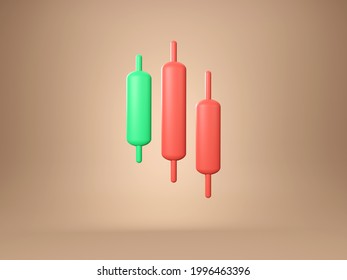 Cute 3D Bearish Candlestick Graph Chart Of Stock, Minimal Concept Trading Cryptocurrency, Index Market Investment Trading, Exchange, Rendering, Candle, Stick, Trade, Simple, Financial, Forex.