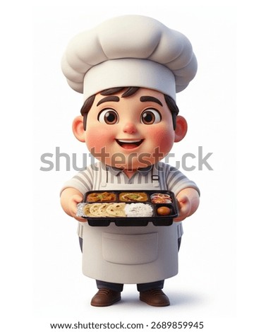 Cute 3D Chibi Chef Character Holding a Plate of Food Cartoon Cook Illustration