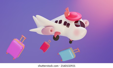 Cute 3d Illustration Flying Girly Airplane Stock Illustration ...