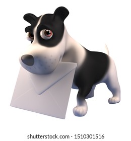 Cute 3d Puppy Dog Character Holding An Envelope Mail Message, 3d Illustration Render