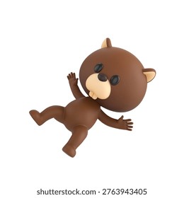Cute 3D render Beaver character slipping and falling, surprised and playful expression, dynamic mascot style, isolated on white background.
