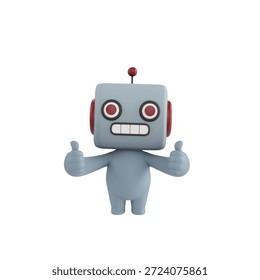 Cute 3D render Robot character giving double thumbs up, cheerful and positive mascot style, isolated on white background for approval, success, and digital design.