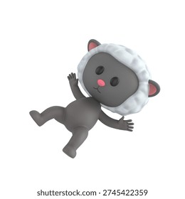 Cute 3D render Sheep character slipping and falling, surprised and playful expression, dynamic mascot style, isolated on white background.
