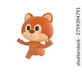 Cute 3D render Squirrel character running away in fear, scared and panicking, isolated on white background.