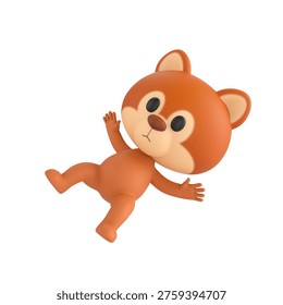 Cute 3D render Squirrel character slipping and falling, surprised and playful expression, dynamic mascot style, isolated on white background.