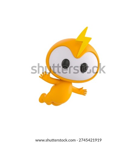 Cute 3D render Thunder Mascot character flying freely in the air, joyful and carefree mascot style, isolated on white background for freedom, imagination, and digital design.