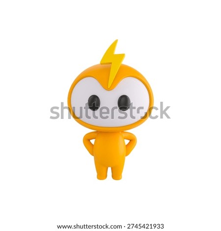 Cute 3D render Thunder Mascot character standing with hands on hips, confident and assertive mascot style, isolated on white background for leadership, attitude, and digital design.