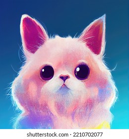 Cute Adorable Fantasy Cat Avatar, Cat With Pink Colors, - Concept