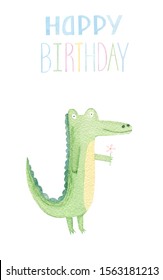 Alligator Family Watercolor Set Happy Birthday Stock Illustration ...