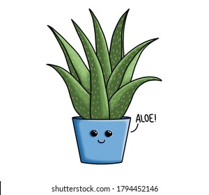 Cute Aloe Vera In A Plant Pot With Aloe Pun Illustration