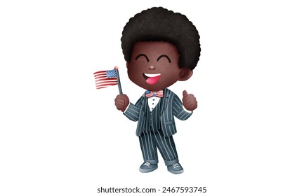 Cute American patriot boy in a 4th of July dressed, Hand holding a flag. - Powered by Shutterstock