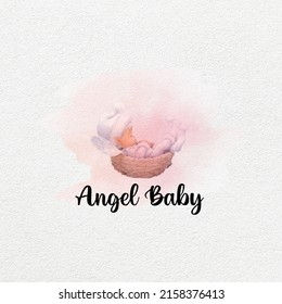 Cute Angel Baby Watercolor Elegant Feminine Boho Logo