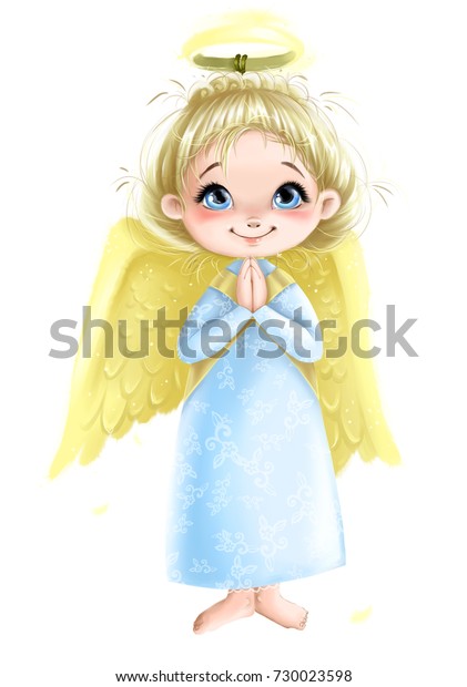 Cute Angel Girl Wings Praying Illustration Stock Illustration 730023598