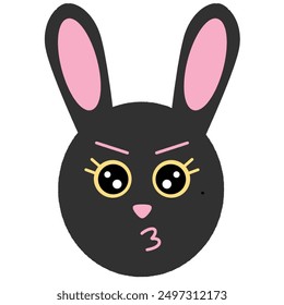 cute angry pout annoyed dark gray rabbit with yellow sparkly shiny eyes and two eyelashes vector for children book character - Powered by Shutterstock