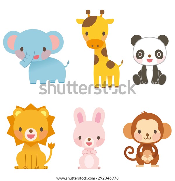 かわいい動物のイラスト 6匹の動物 のイラスト素材 292046978