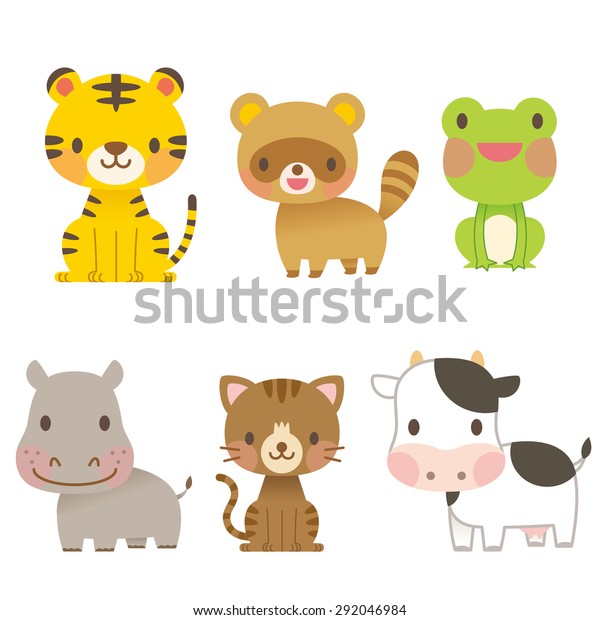 かわいい動物のイラスト 6匹の動物 のイラスト素材 292046984
